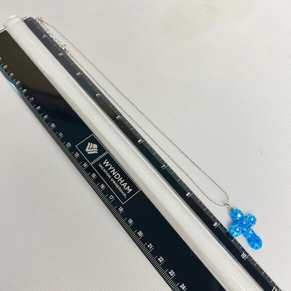 New, Murano Glass Cross Religious Pendant on Silver Chain Necklace 18” Blue - Picture 5 of 6